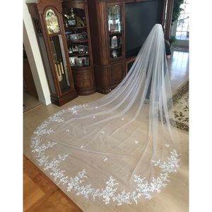 White lace cathedral length veil